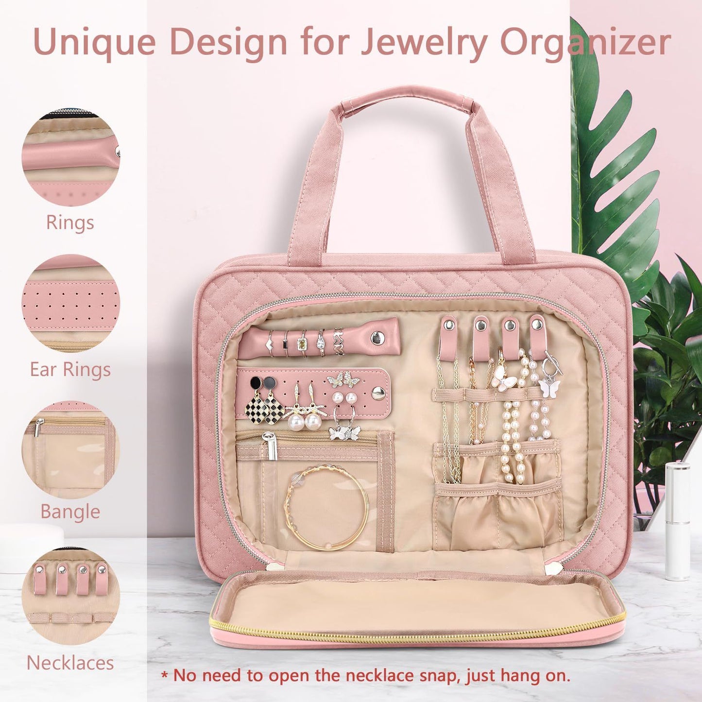 Toiletry Bag for Women, Hanging Travel Toiletry Bag with Jewelry Organizer