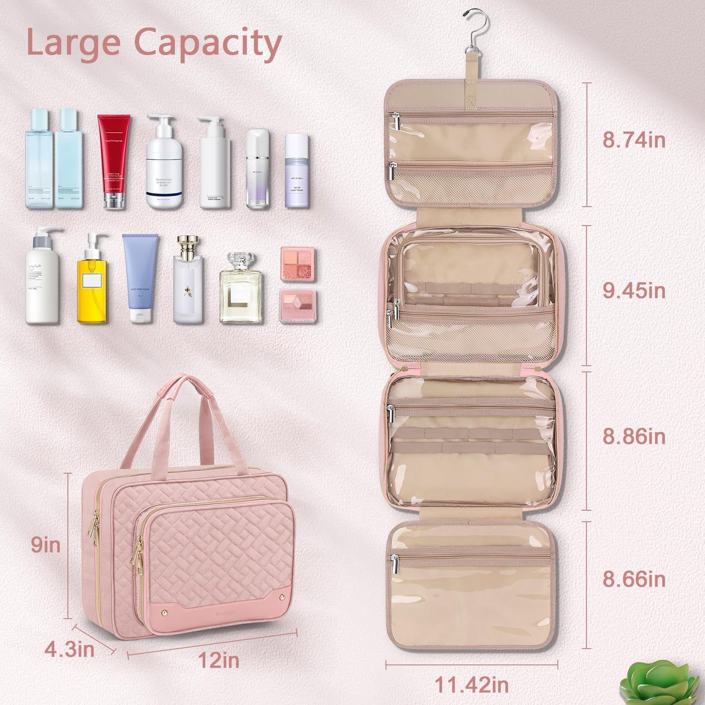 Toiletry Bag for Women, Hanging Travel Toiletry Bag with Jewelry Organizer