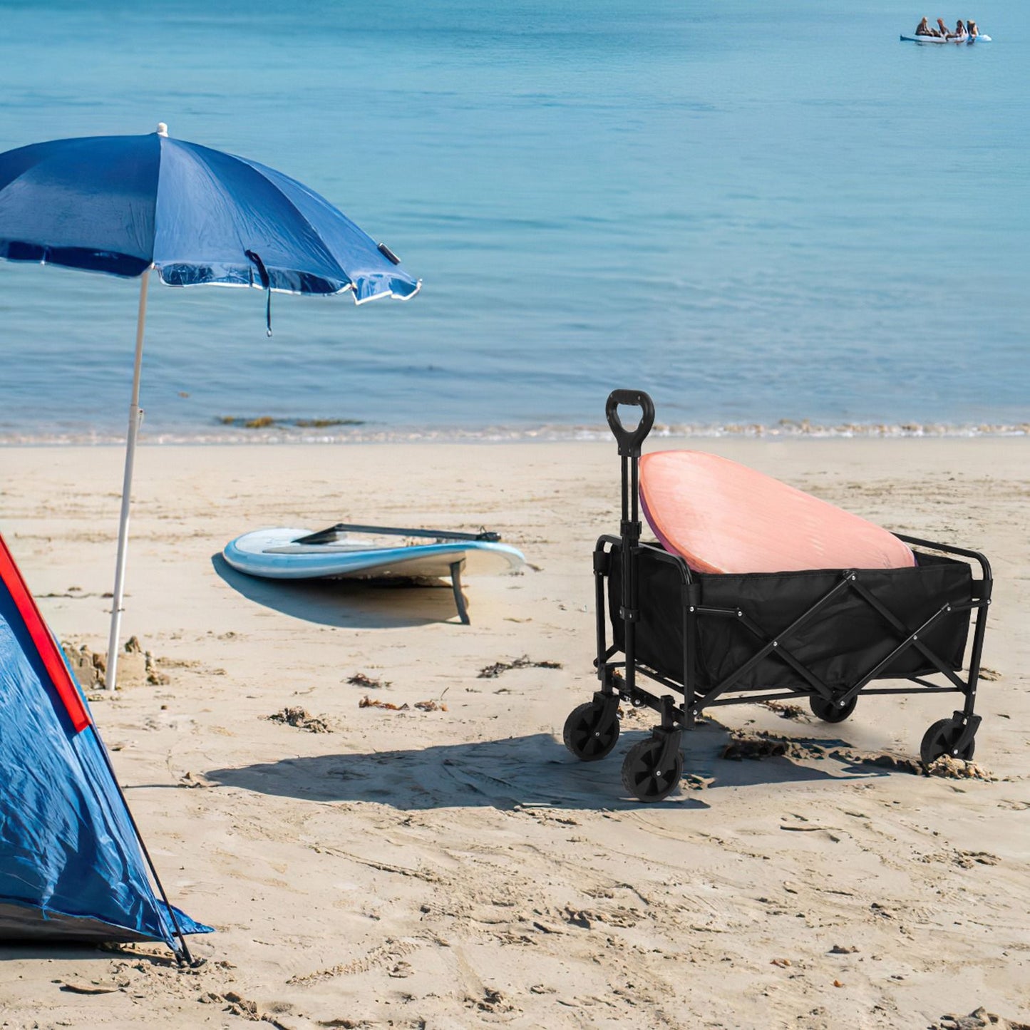 5in Wheel No Brake 100L Collapsible Folding Wagon Cart With Adjustable Handle 220LBS Load Capacity Heavy Duty Foldable Utility Outdoor Wagon For Camping Shopping Garden