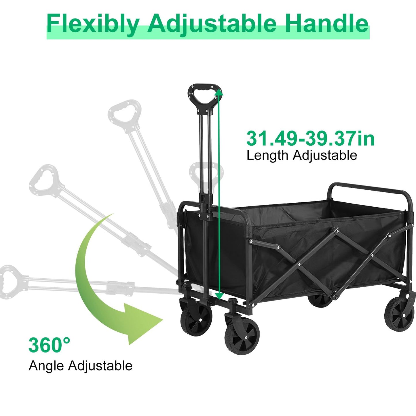 5in Wheel No Brake 100L Collapsible Folding Wagon Cart With Adjustable Handle 220LBS Load Capacity Heavy Duty Foldable Utility Outdoor Wagon For Camping Shopping Garden